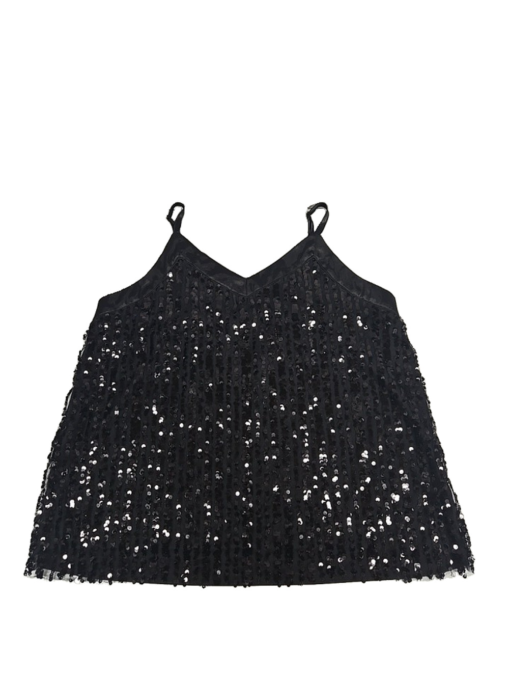 No Boundaries Womens Sequined Black Cami Top Satin Trim Size Juniors XXL